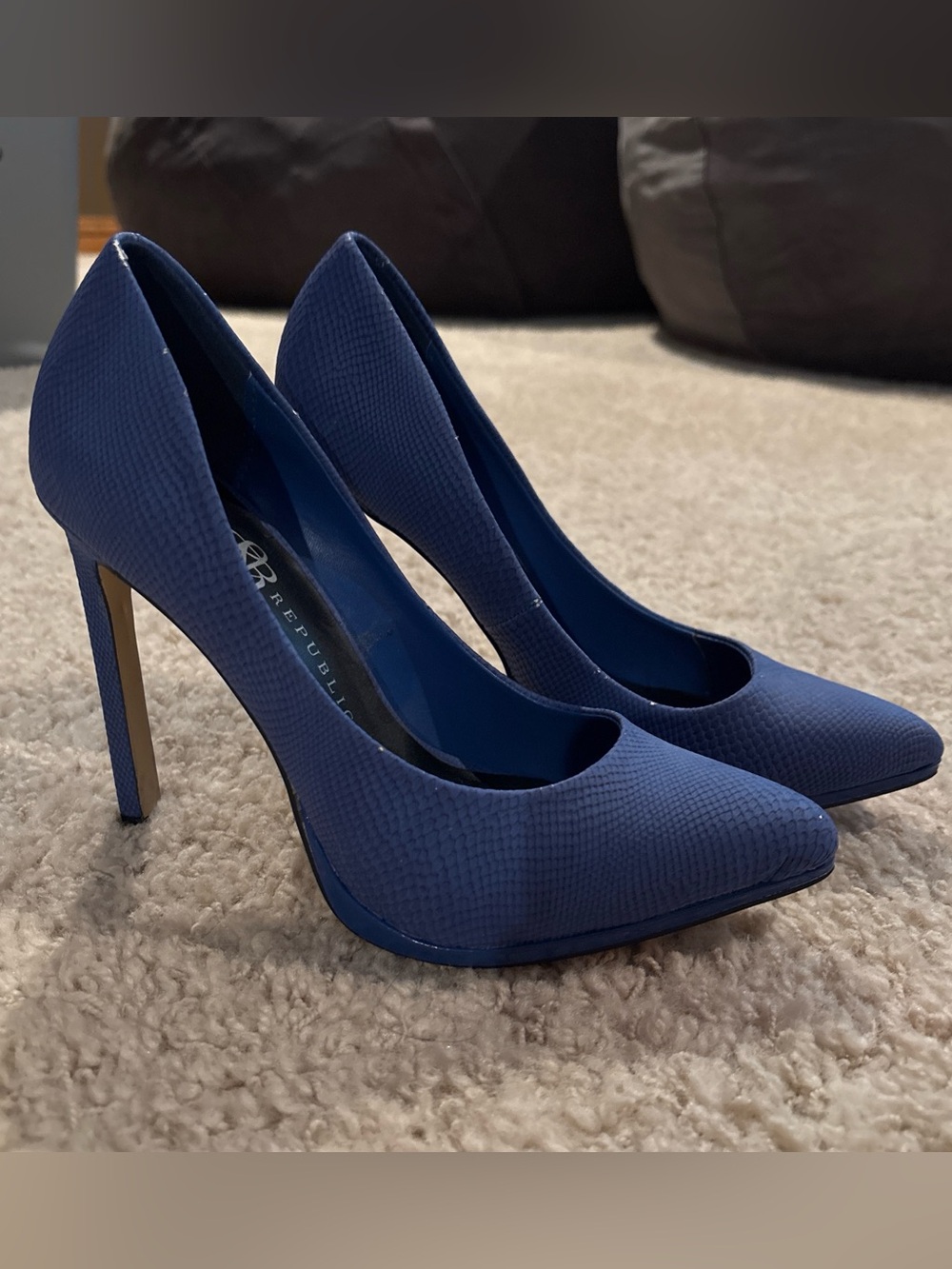Rock & Republic Women's Blue Snake Skin Closed Toe Stiletto Heels Size 8 Med